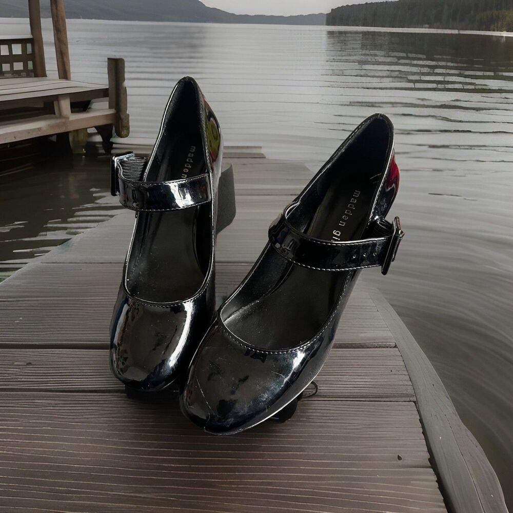 Madden Girl Ursulla Black Patent Mary Jane Heels Platform Pumps Sz 8.5 Goth 90s